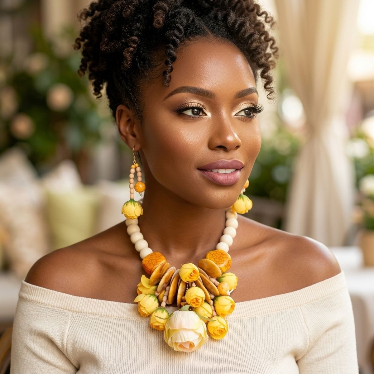 Yellow Floral Garden Statement Bib Necklace - Mahalina