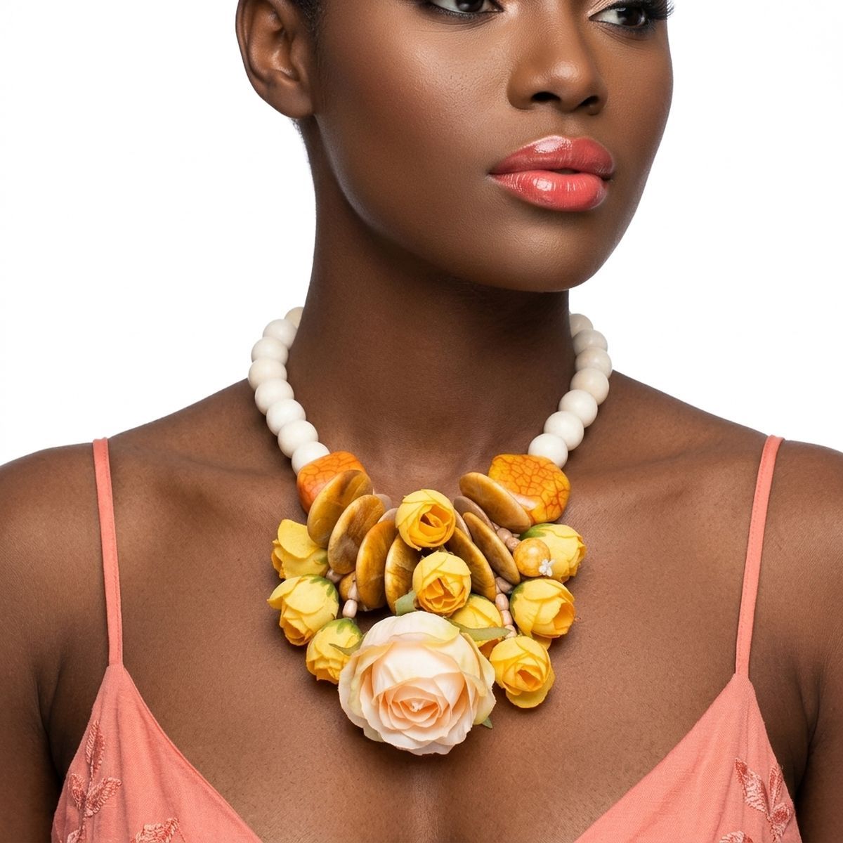 Yellow Floral Garden Statement Bib Necklace - Mahalina