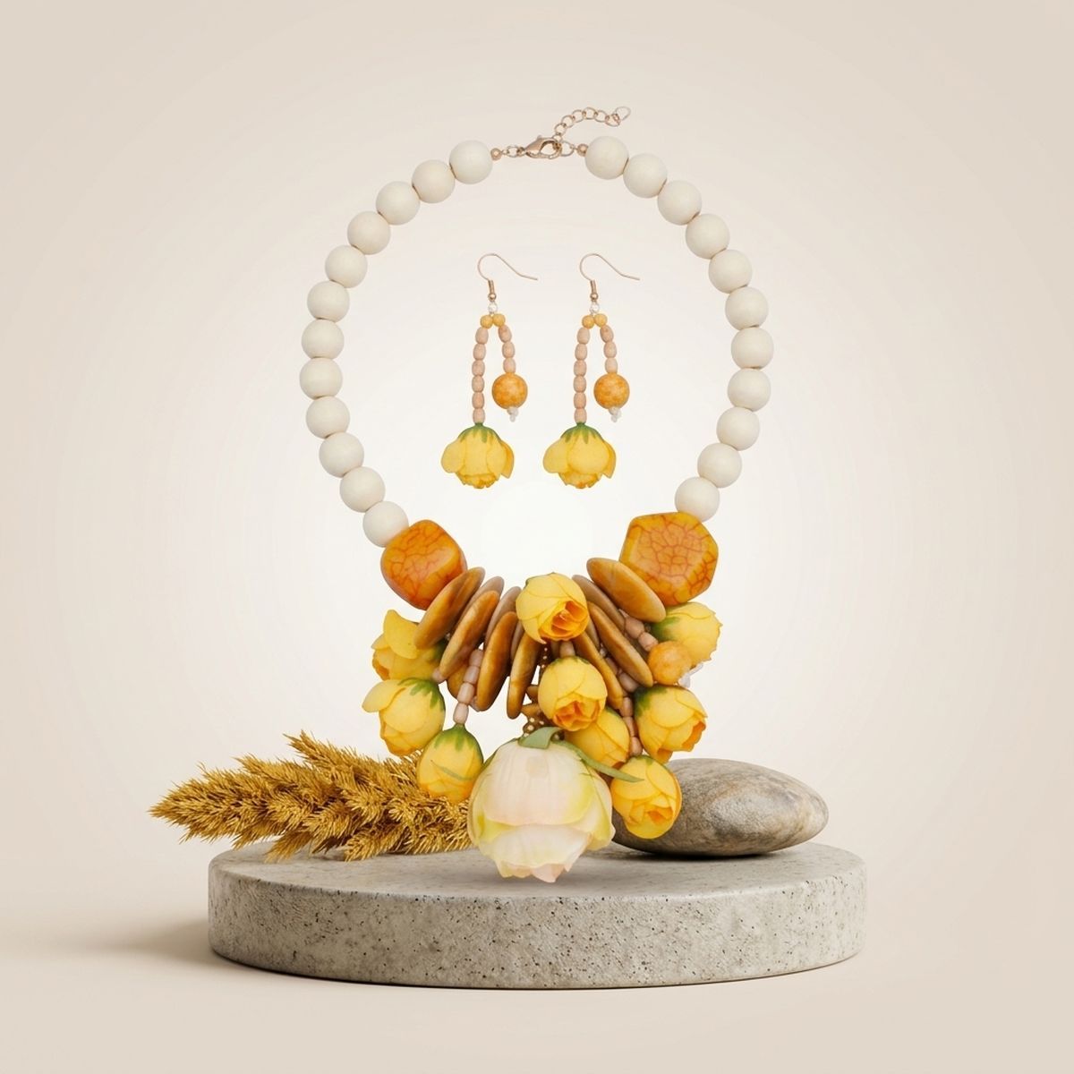 Yellow Floral Garden Statement Bib Necklace - Mahalina