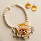 Cream Floral Garden Wood Bead Statement Necklace