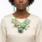 Green Floral Garden Fringe Statement Necklace