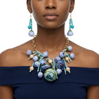Turquoise Floral Garden Fringe Statement Necklace