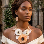 Chunky Faux Ivory Flower Butterfly Bib Necklace - Mahalina