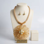 Gold Mesh Large Flower Wire Pendant Necklace