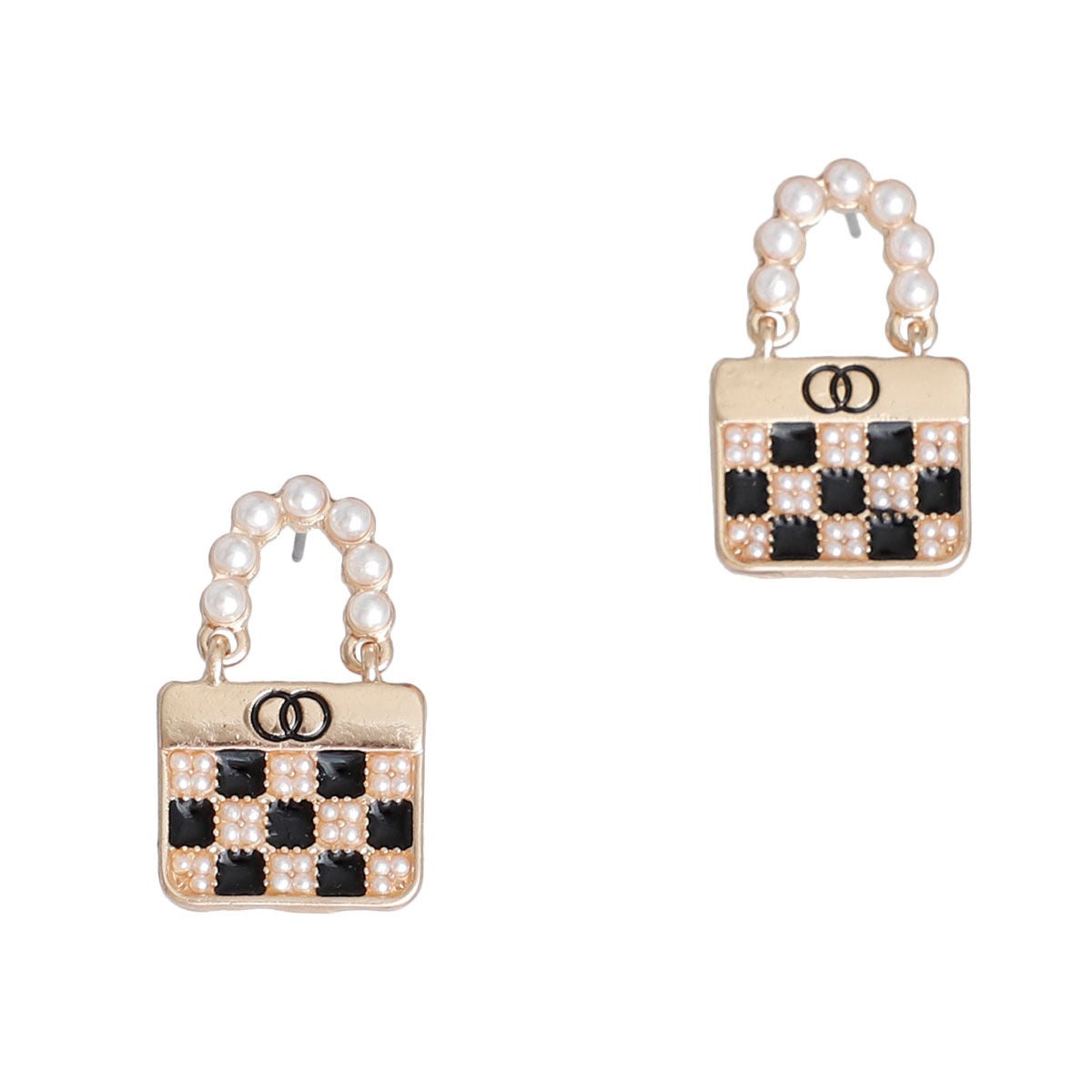 Cream Handle Checker Handbag Earrings - Mahalina