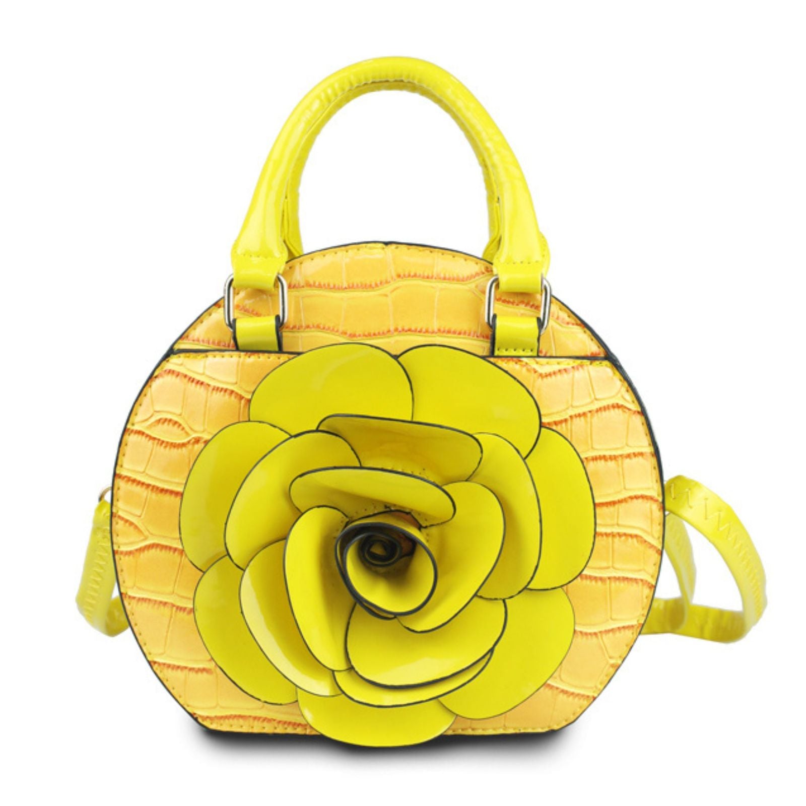 Handbag Round Yellow Flower Croc Bag for Women - Mahalina