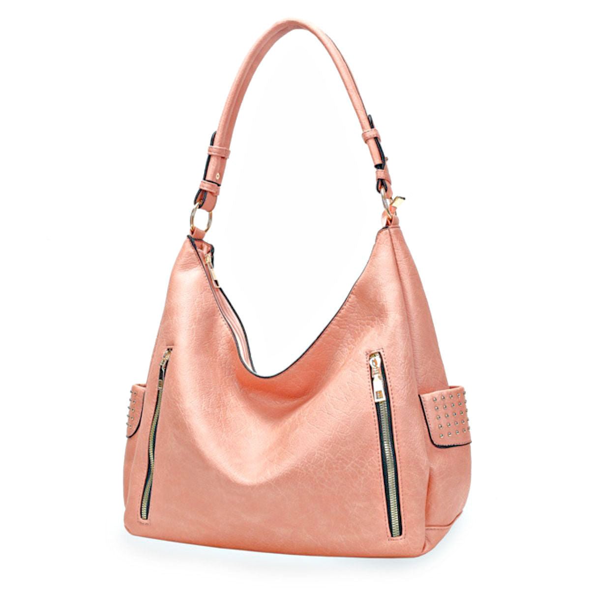 Purse Pink and Gold Stud Hobo Bag for Women - Mahalina