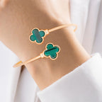 Bangle Gold Green Clover Open Bracelet for Women