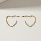 Open Hoop Classic Matte Gold Heart Earrings