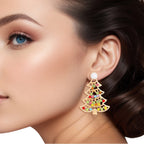 Stud Gold Pearl Small Xmas Tree Earrings for Women