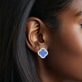 Blue Silver Rhinestone Clover Stud Earrings