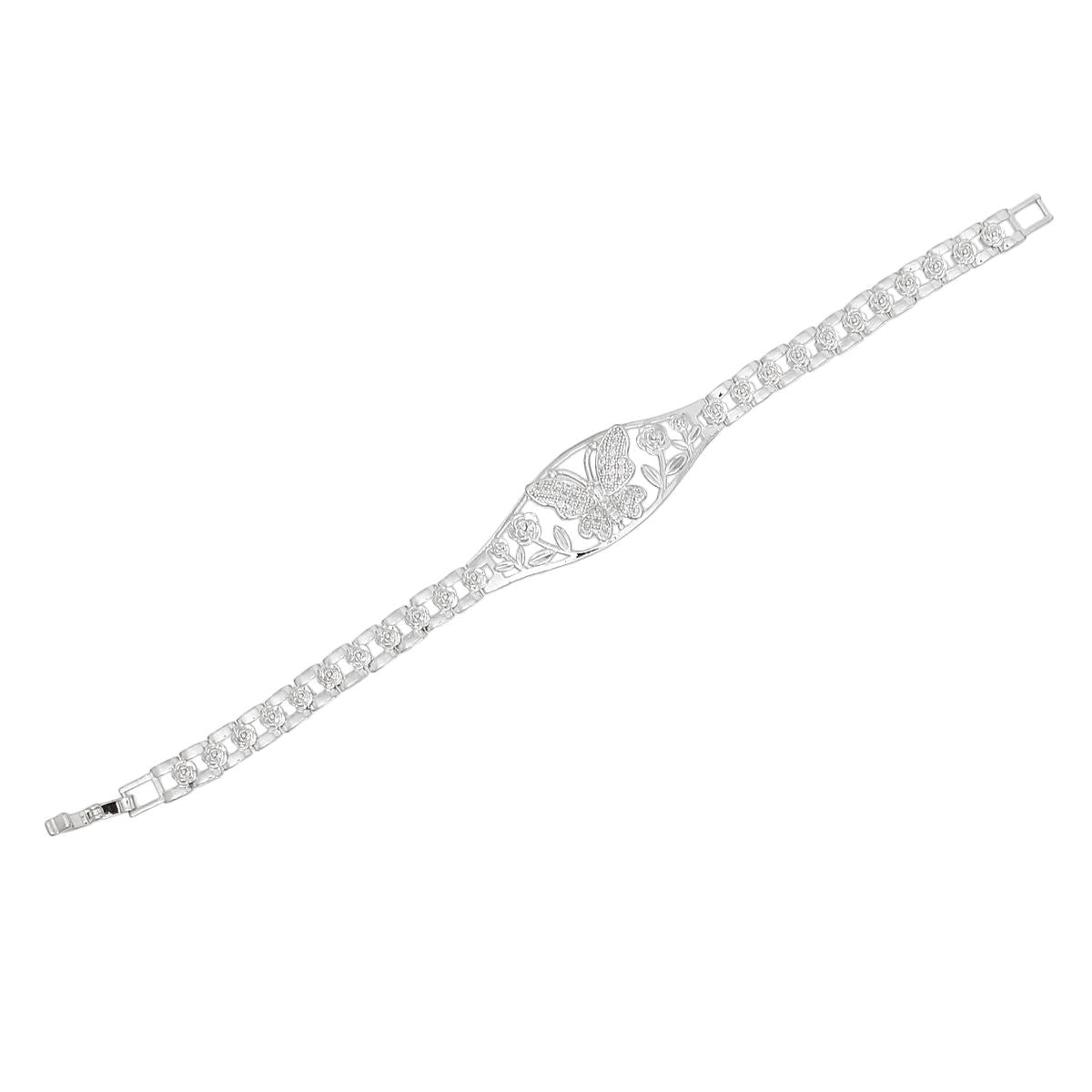 Tennis Bracelet Silver Brass CZ Butterfly Link