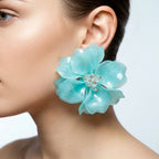 Oversized Aqua Acrylic Petal Flower Stud Earrings
