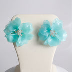 Oversized Aqua Acrylic Petal Flower Stud Earrings