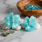 Oversized Aqua Acrylic Petal Flower Stud Earrings