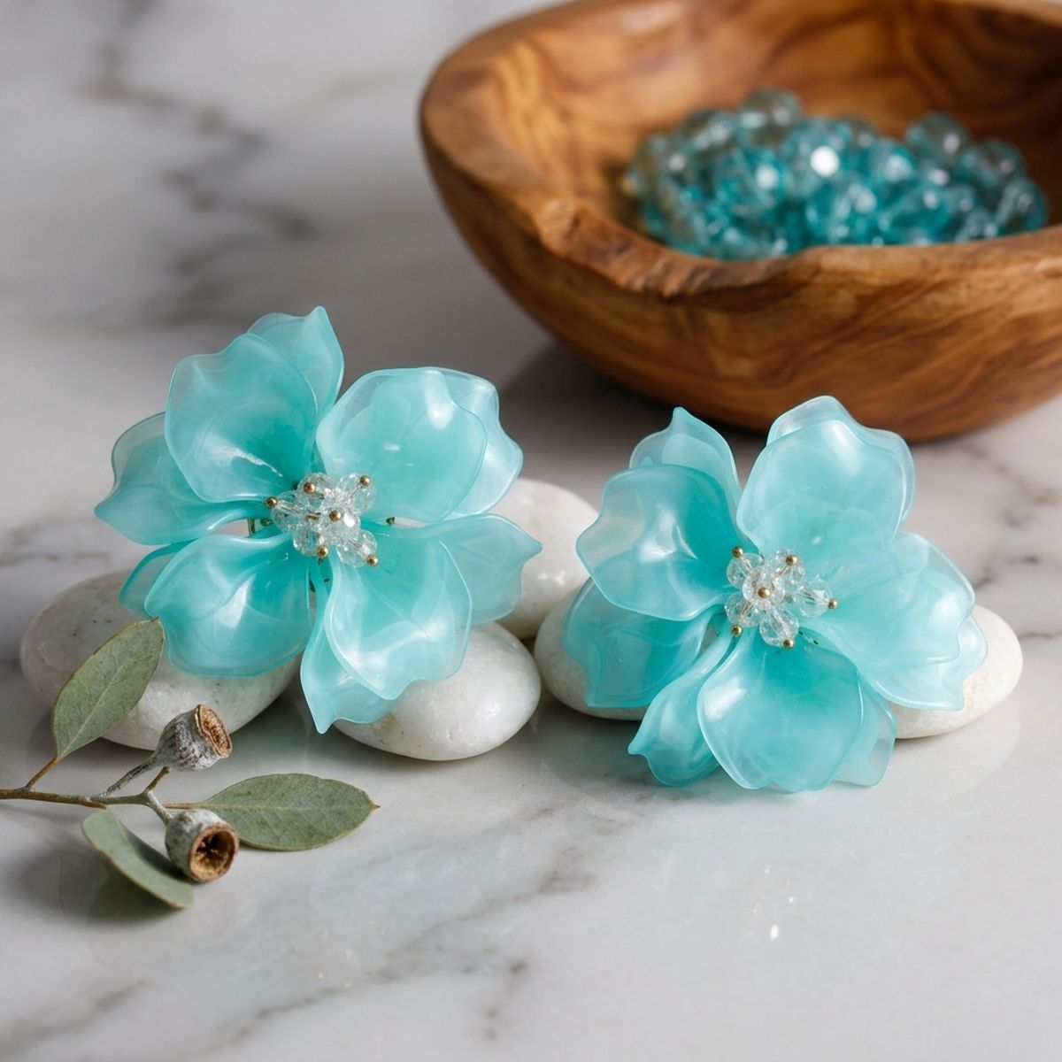 Oversized Aqua Acrylic Petal Flower Stud Earrings
