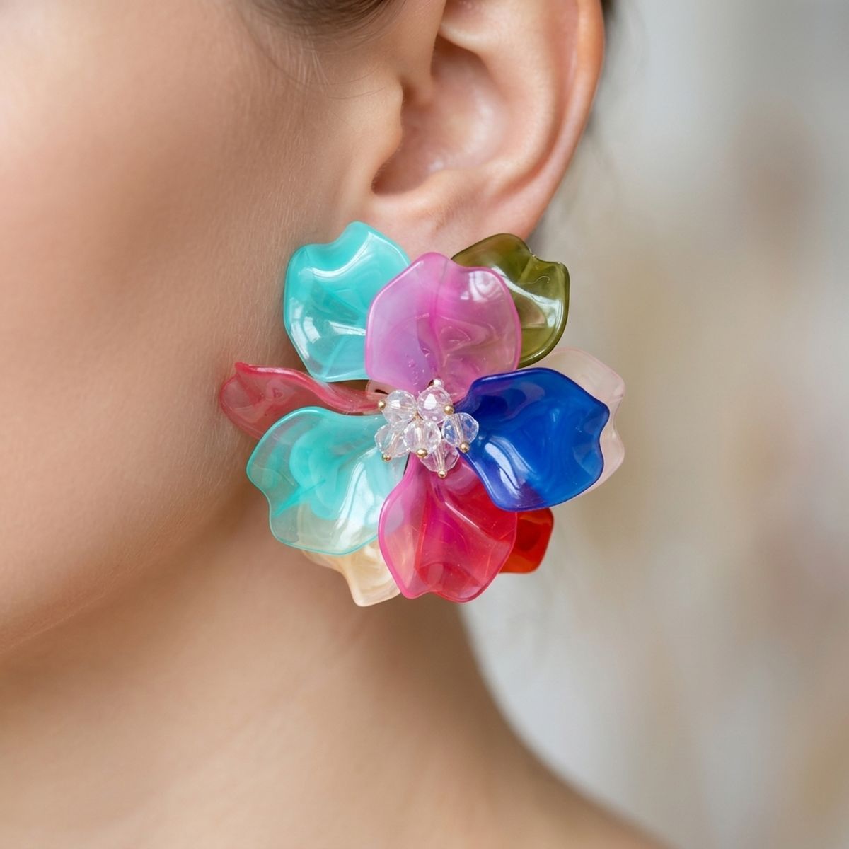 Oversized Multicolor Acrylic Flower Stud Earrings