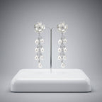 Dangle Silver Floral White Pearl Cascade Earrings