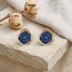 Stud Medium Blue Denim Rose Die Cut Earrings