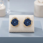 Stud Medium Blue Denim Rose Die Cut Earrings