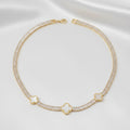 Tennis Gold CZ Baguette White Quatrefoil Necklace