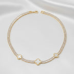 Tennis Gold CZ Baguette White Quatrefoil Necklace