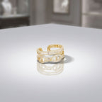 Ring Gold Double Band CZ Anchor Chain Adjustable