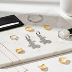 Hoop Hammered Silver Butterfly Long Drop Earrings