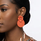 Large Stud Orange Flower Fanned Teardrop Earrings