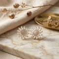 Clip On Gold Glass Crystal Sunflower Earrings