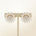Clip On Gold Glass Crystal Sunflower Earrings