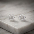 Clip On Silver Glass Crystal Sunflower Earrings