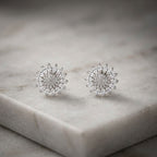 Clip On Silver Glass Crystal Sunflower Earrings