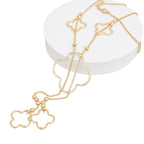 Negligee Long Gold Box Chain Quatrefoil Necklace