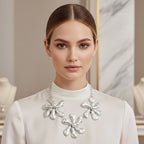 Bib Matte Silver Chunky Floral Organic Necklace