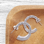 14K White Gold Braided Post Hoops