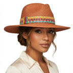 Rust Aztec Band Fedora Panama Hat