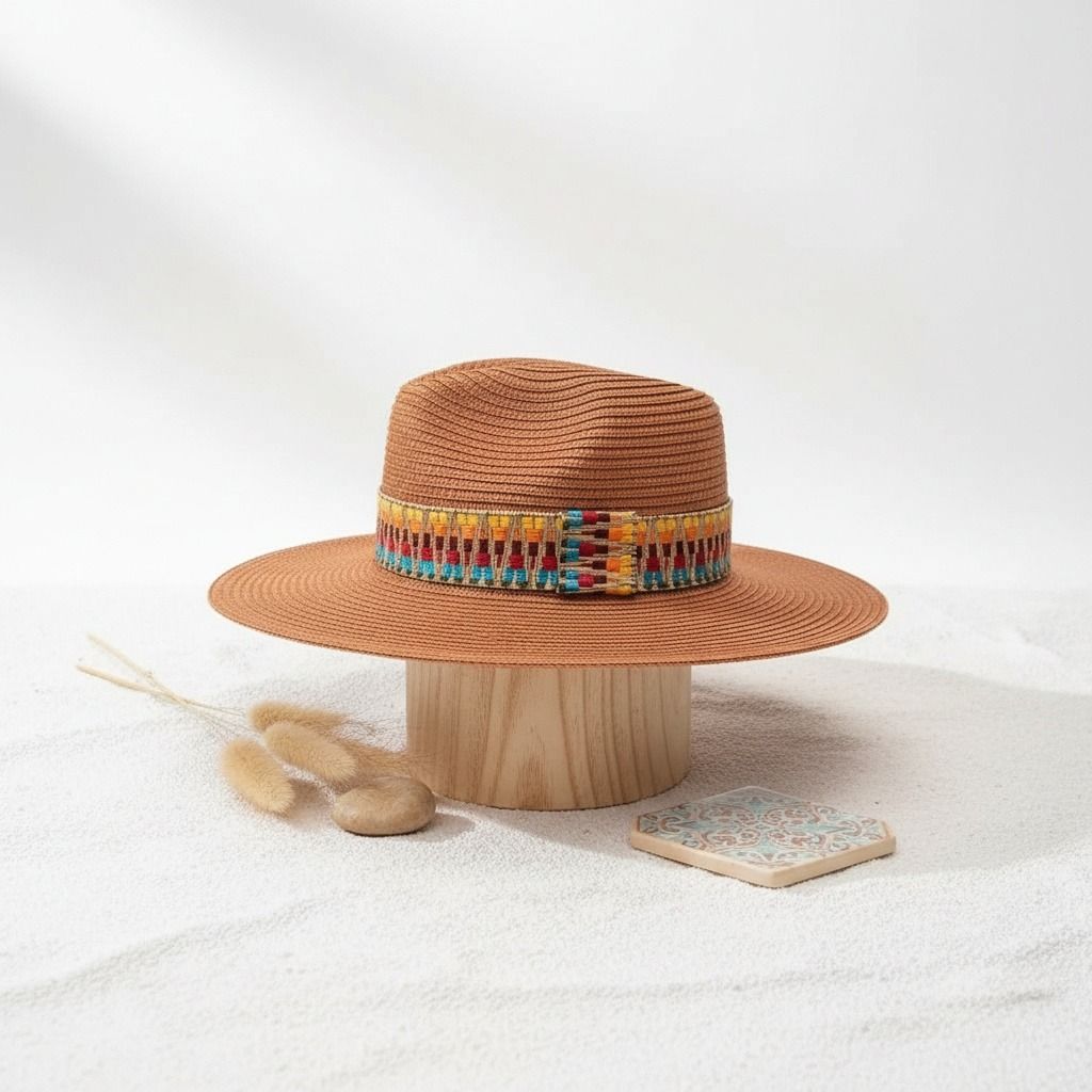 Rust Aztec Band Fedora Panama Hat