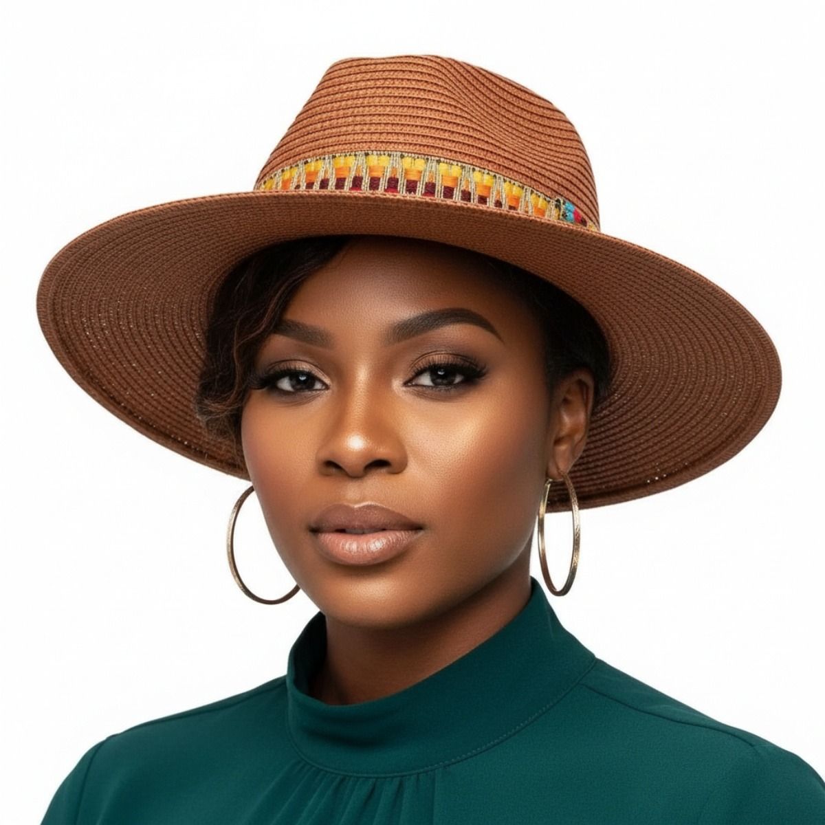 Rust Aztec Band Fedora Panama Hat