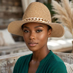 Camel Chain Band Fedora Panama Hat