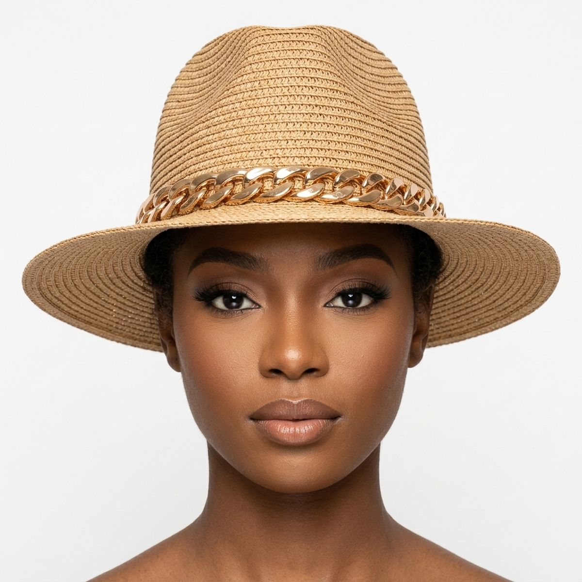 Camel Chain Band Fedora Panama Hat