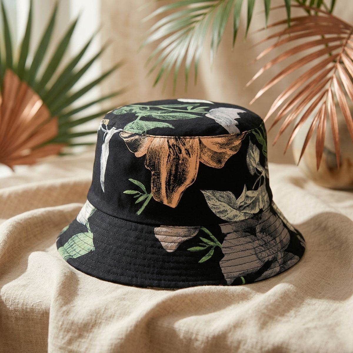 Black Floral Art Reversible Bucket Hat