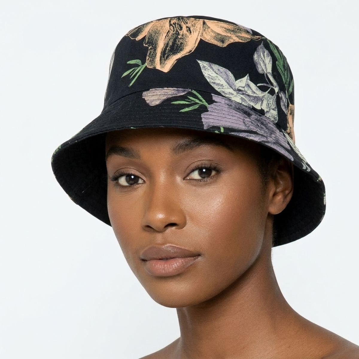 Black Floral Art Reversible Bucket Hat