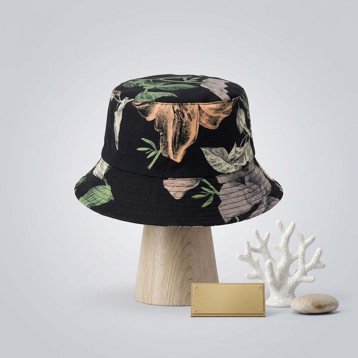 Black Floral Art Reversible Bucket Hat