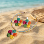 Multicolor Daisy Flower Raffia Pendant Necklace Set - Mahalina