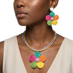 Multicolor Daisy Flower Raffia Pendant Necklace Set - Mahalina