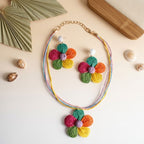 Multicolor Daisy Flower Raffia Pendant Necklace Set - Mahalina