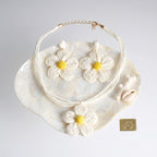 Ivory Daisy Flower Raffia Pendant Necklace Set - Mahalina
