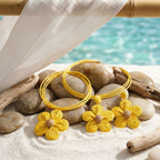 Yellow Daisy Flower Raffia Pendant Necklace Set