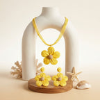 Yellow Daisy Flower Raffia Pendant Necklace Set